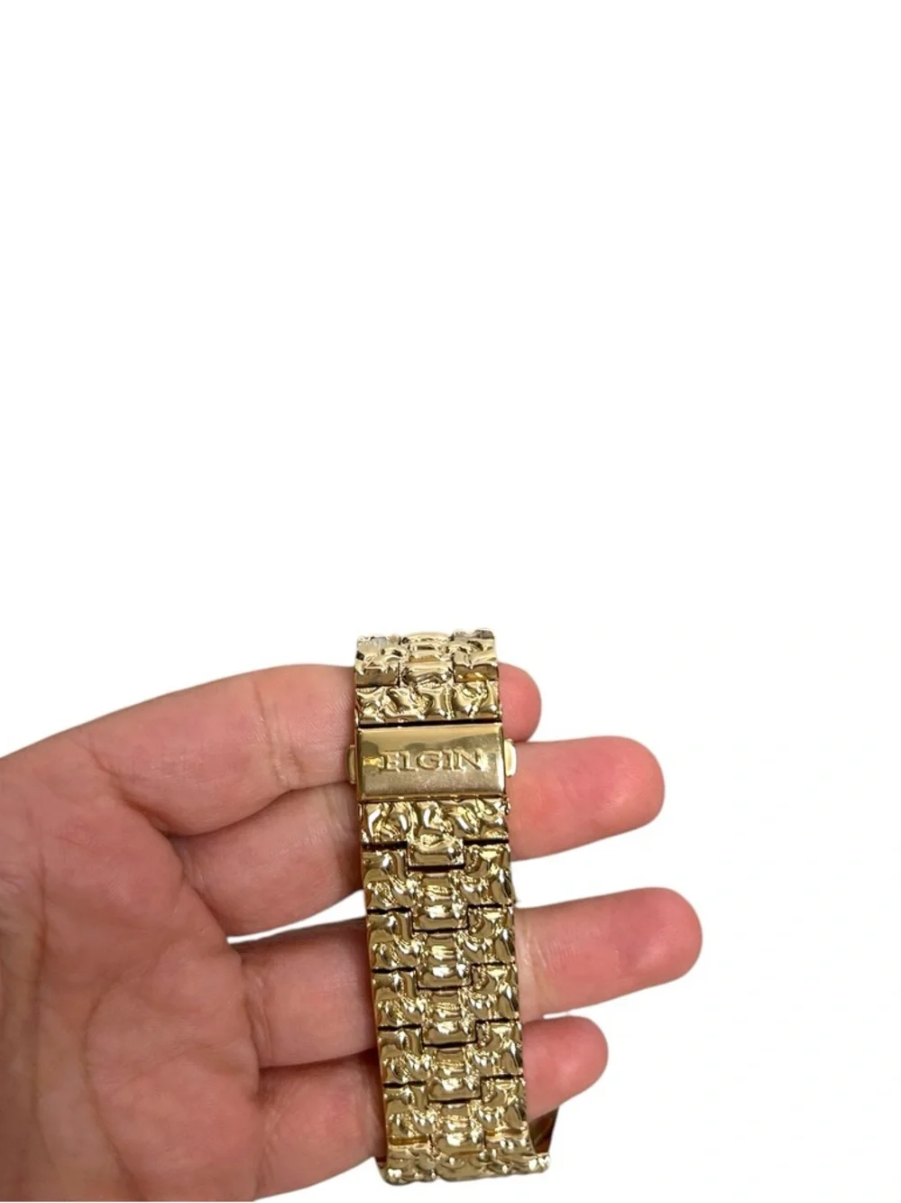 ELGIN FG1040ST Vintage Diamond Women’s Gold Tone Nugget Band Round Watch AS IS